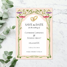 Elegante Art Nouveau met Ringen Bruiloft Save The Date