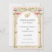 Elegante Art Nouveau met Ringen Bruiloft Save The Date (Voorkant)