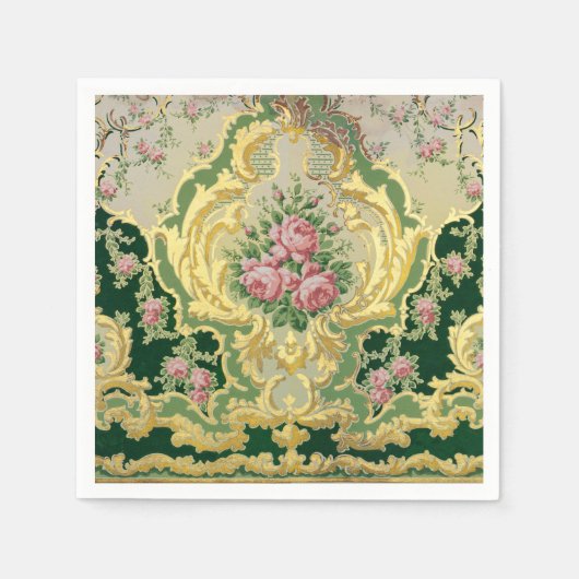 Elegante Art Nouveau Metaal Goud Roze Rozen Eettaf Servet (Voorkant)