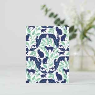Elegante Art Nouveau Mint Blauw Zwart Cat-Whimsica Briefkaart