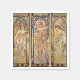Elegante Art Nouveau Mucha Tijden van de Dag Servet