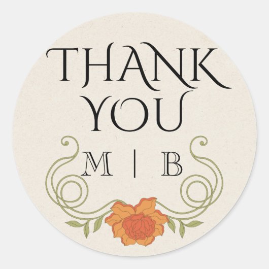 Elegante  Art Nouveau Oranje Flower Initialen Ronde Sticker (Voorkant)