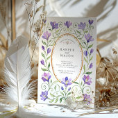 Elegante Art Nouveau Paarse Freesia's bruiloft Kaart