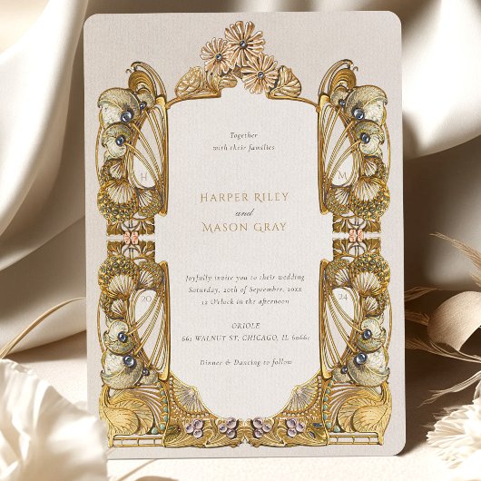 Elegante Art Nouveau Peacock Bruiloft Kaart