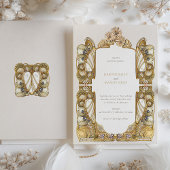 Elegante Art Nouveau Peacock Bruiloft Kaart