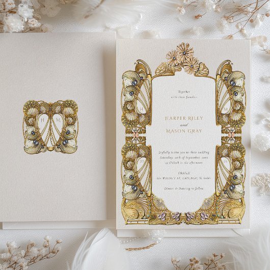 Elegante Art Nouveau Peacock Bruiloft Kaart