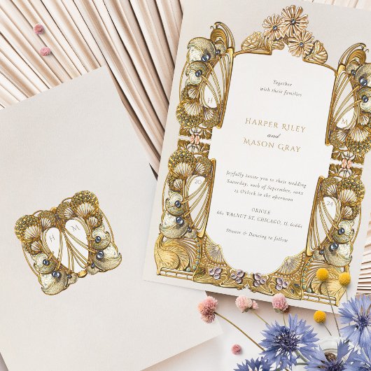 Elegante Art Nouveau Peacock Bruiloft Kaart