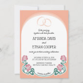 Elegante Art Nouveau Perzik Kleur Bruiloft Kaart (Voorkant)