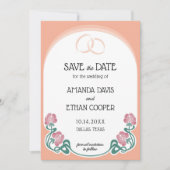 Elegante Art Nouveau Perzik Kleur Bruiloft Save The Date (Voorkant)