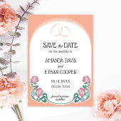 Elegante Art Nouveau Perzik Kleur Bruiloft Save The Date