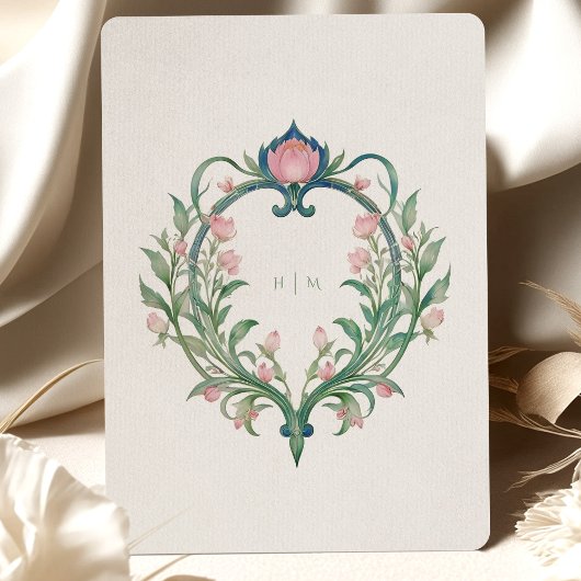 Elegante Art Nouveau pioenen bruiloft uitnodiging