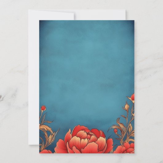 Elegante  art nouveau rode pioenen mucha kaart (Achterkant)