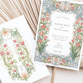 Elegante Art Nouveau rode tulpen bruiloft Kaart