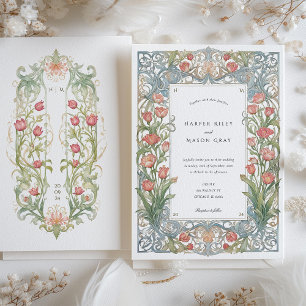 Elegante Art Nouveau rode tulpen bruiloft Kaart