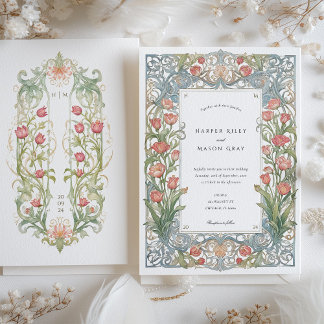 Elegante Art Nouveau rode tulpen bruiloft Kaart