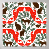 Elegante Art Nouveau Rood Bruin-Zwart Kat- Poster (Voorkant)