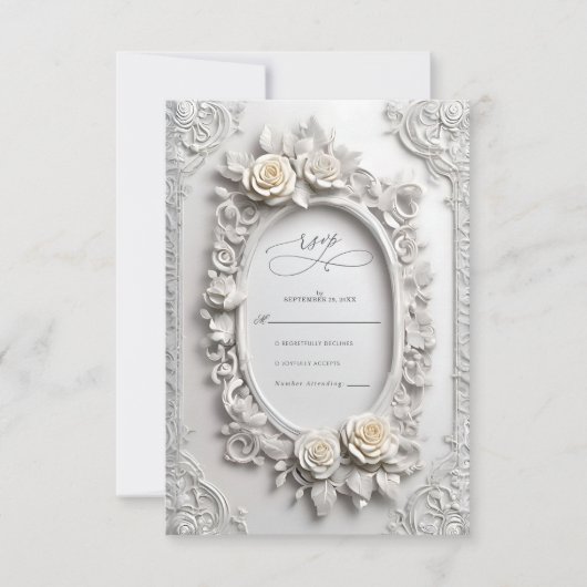 Elegante Art Nouveau Roos Lijst bruiloft RSVP Kaartje (Voorkant)