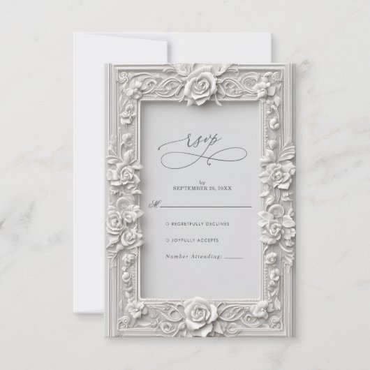 Elegante Art Nouveau Roos Lijst bruiloft RSVP Kaartje (Voorkant)