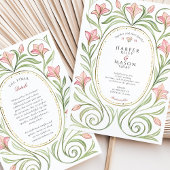 Elegante Art Nouveau Roze Lelie bruiloft Kaart