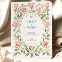 Elegante Art Nouveau Roze Roos Bloemige Bruiloft