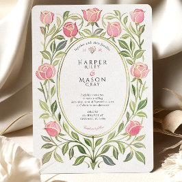 Elegante Art Nouveau Roze Roos Bloemige Bruiloft Kaart
