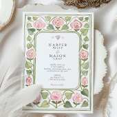 Elegante Art Nouveau Roze Rozen Tuin bruiloft Kaart