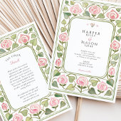 Elegante Art Nouveau Roze Rozen Tuin bruiloft Kaart