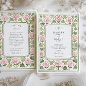 Elegante Art Nouveau Roze Rozen Tuin bruiloft Kaart