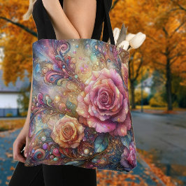 Elegante Art Nouveau Roze Rozentuin Tote Bag