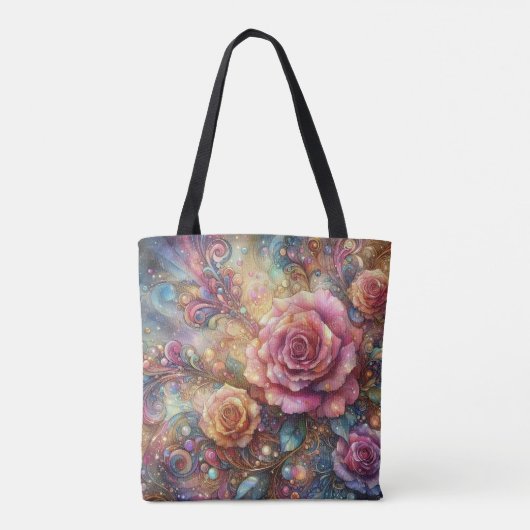 Elegante Art Nouveau Roze Rozentuin Tote Bag (Achterkant)