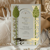 Elegante Art Nouveau Thistle Gold Foil Wedding Folie Uitnodiging