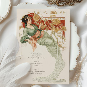 Elegante Art Nouveau Trouw Dranken Menukaart Kaart