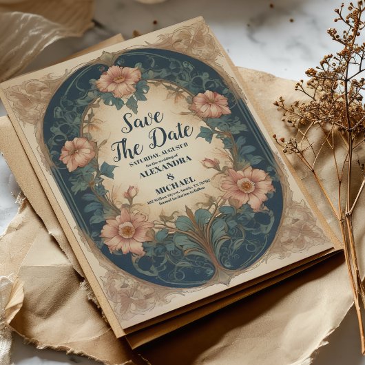 Elegante Art Nouveau Trouw Save The Date