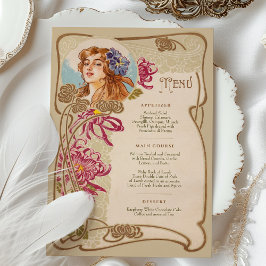 Elegante Art Nouveau Trouwdiner Menu Bloemen Kaart