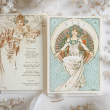 Elegante Art Nouveau Trouwdiner Menu Mucha