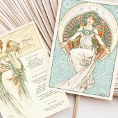 Elegante Art Nouveau Trouwdiner Menu Mucha Kaart