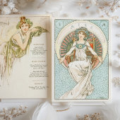 Elegante Art Nouveau Trouwdiner Menu Mucha Kaart