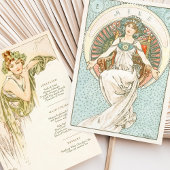 Elegante Art Nouveau Trouwdiner Menu Mucha Kaart