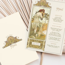 Elegante Art Nouveau Trouwdiner Menu Mucha