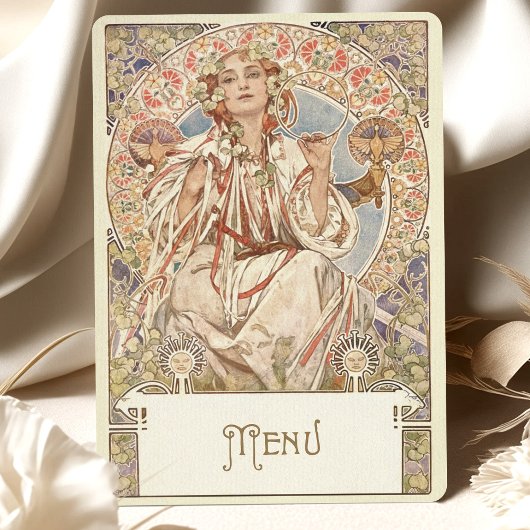Elegante Art Nouveau Trouwdiner Menu Mucha Kaart