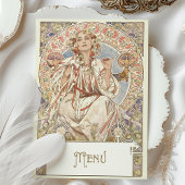Elegante Art Nouveau Trouwdiner Menu Mucha Kaart