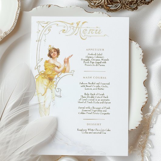Elegante Art Nouveau Trouwdiner Menu Mucha Kaart