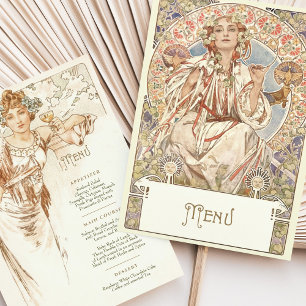 Elegante Art Nouveau Trouwdiner Menu Mucha Kaart
