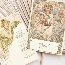Elegante Art Nouveau Trouwdiner Menu Mucha Kaart