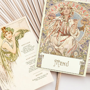 Elegante Art Nouveau Trouwdiner Menu Mucha Kaart