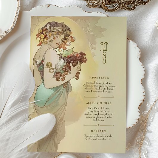 Elegante Art Nouveau Trouwmenu Kaart Herfstkleur