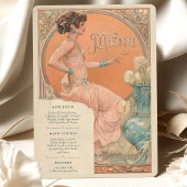 Elegante Art Nouveau Trouwmenu Kaart Koraal Blauwg