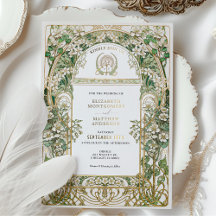 Elegante Art Nouveau Trouwuitnodiging Goud Folie