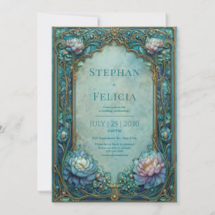 Elegante Art Nouveau Turquoise Bloemige Gebogen Tr Kaart