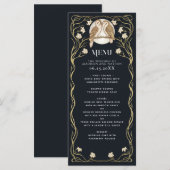 Elegante Art Nouveau Uilen Bruiloft Menu (Voorkant / Achterkant)
